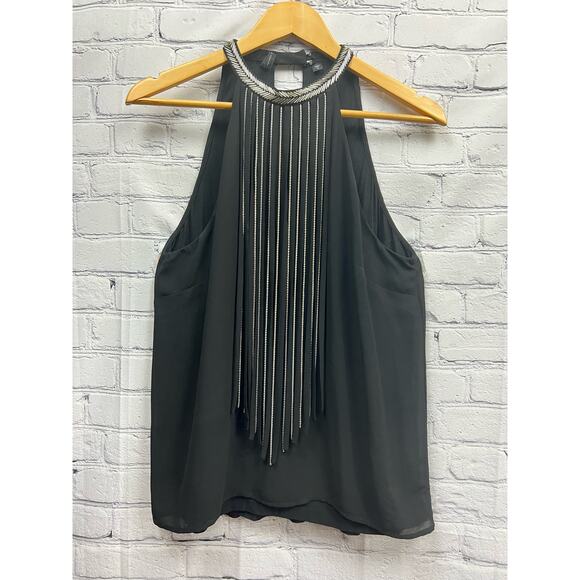 GUESS Women Halter Sleeveless fringe chain in black, Silver Size M - Picture 2 of 7